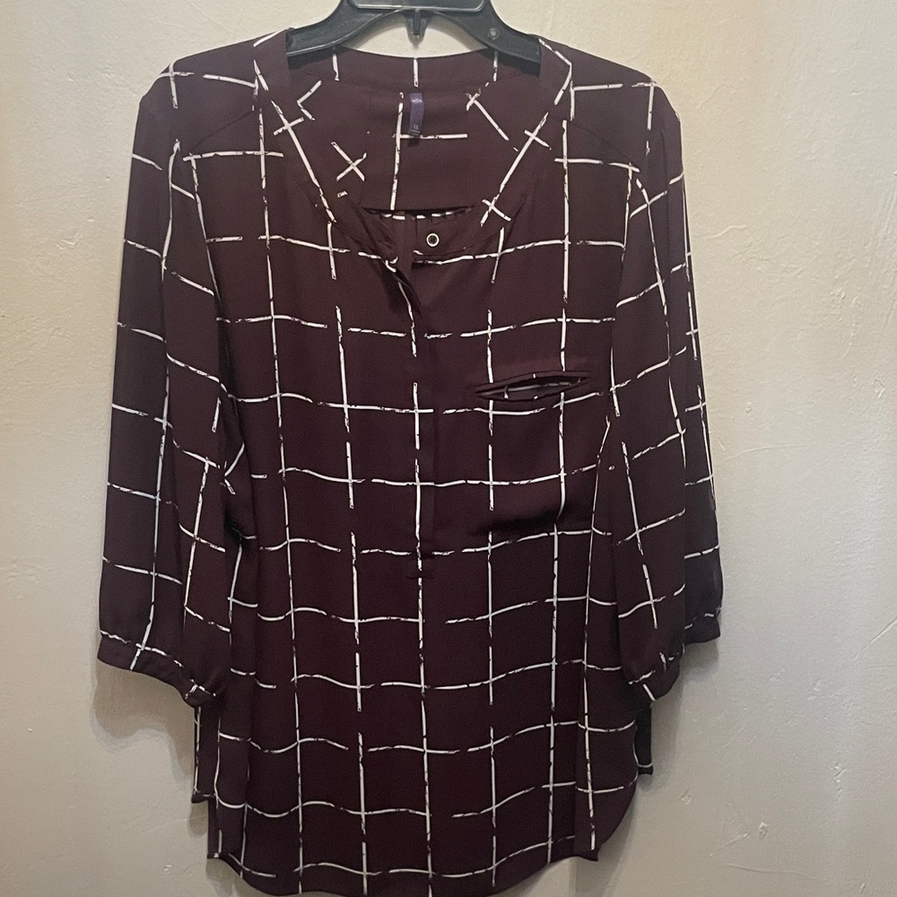 NYDJ Burgundy Checkered Blouse